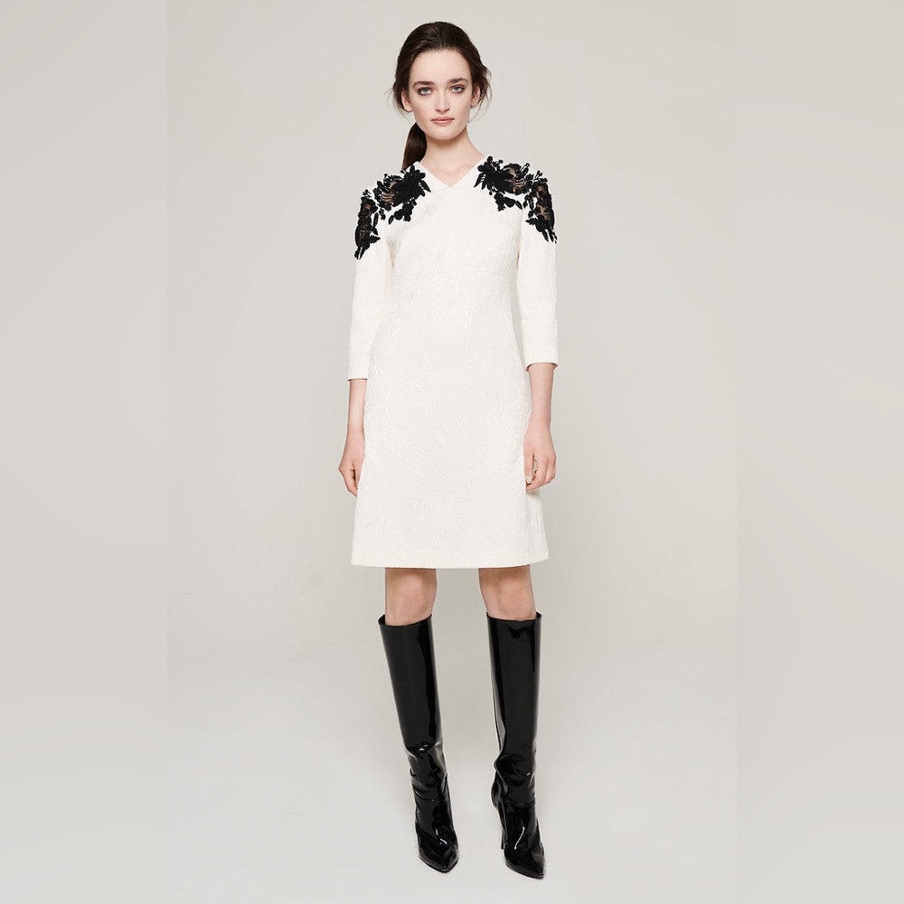 Escada White Dress with Black Floral Details NWT